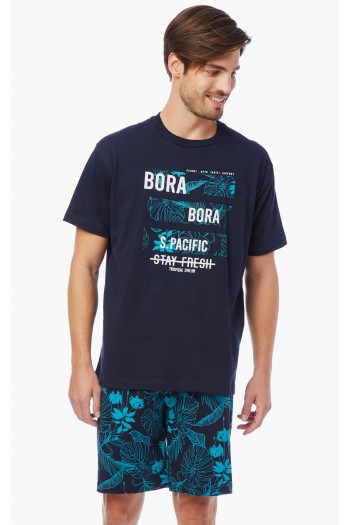 Ανδρική Πυζάμα Minerva 90-70982 BORA-BORA με Shorts και κοντό μανίκι ΜΠΛΕ MARIN